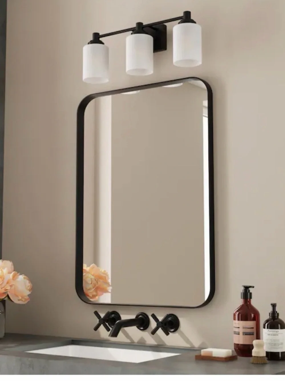 New Project Source Emma matte black Modern 3-Light Bathroom Vanity Light Fixture